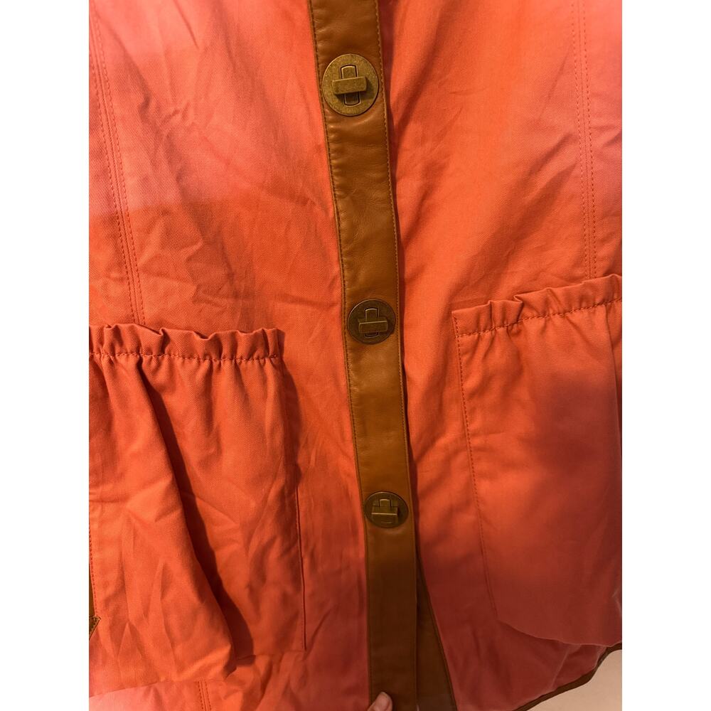 NWOT TIBI CORAL COTTON BLEND LEATHER TRIM BUTTON UP JACKET - Picture 4 of 12